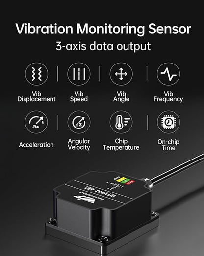 [RS485 Modbus Vibration Sensor] WTVB01-485 IP68 Waterproof Transducer Ar-Duino, 3-Axis Acceleration Angular Velocity Vibration(Amplitude+Frequency+Displacement+Speed) Detector, Motor Monitor Module