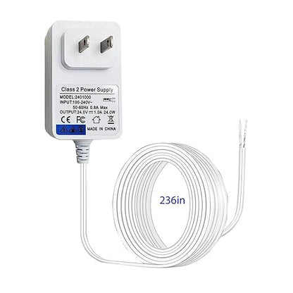 24VDC Video Doorbell Power Adapter, Power Supply Transformer for Ring, Nest, Eufy, Wyze, Arlo, 19.6 ft Cable, White