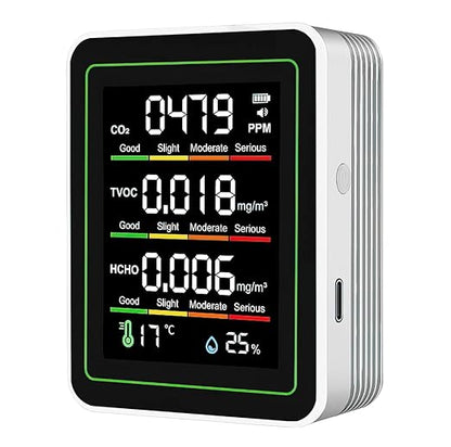 Indoor Air Quality Monitor, 5 in 1 Portable Smartair Quality Tester for CO2 | TVOC | HCHO | Temp | Hum for Home Cars Plants and Pets So On