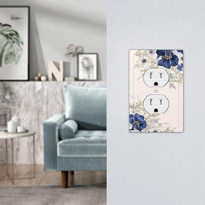 Decorative Outlet Covers Rustic Blue Beige Flower Peony Floral 1 Gang Duplex Light Switch Cover Plate Unique Wall Plates for Electrical Outlets Switch Plate Covers for Bedroom Home Decor