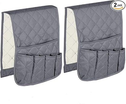 2 Pack Non-Slip Couch Sofa Chair Armrest Organizer 5 Pockets Armchair Caddy Smart Phone, Book, Magazines, Ipad, TV Remote Control Holder (Gray)