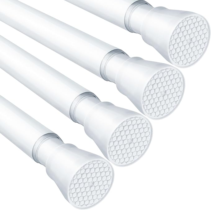 4 Pack White Tension Curtain Rod for Windows 30 To 64 Inch White Tension Rod 7/8" Adjustable Spring Curtain Rod No Drilling Tension Shower Curtain Rods for Closet Doorways