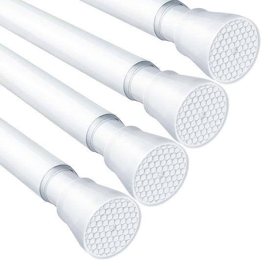 4 Pack White Tension Curtain Rod for Windows 30 To 64 Inch White Tension Rod 7/8" Adjustable Spring Curtain Rod No Drilling Tension Shower Curtain Rods for Closet Doorways