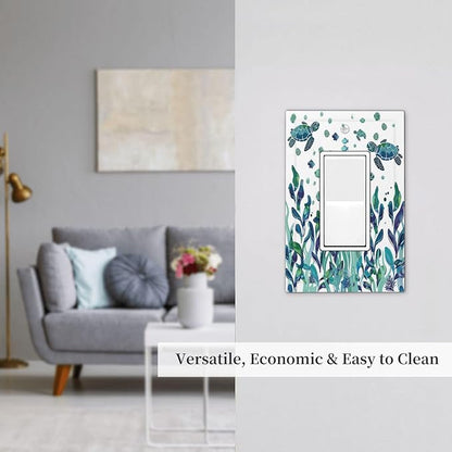 Decorative Outlet Covers Vibrant Turtle Seagrass Watercolor Painting 1 Gang Single Rocker Light Switch Cover Plate Wall Plates GFCI Faceplate for Bathroom living Room Decor