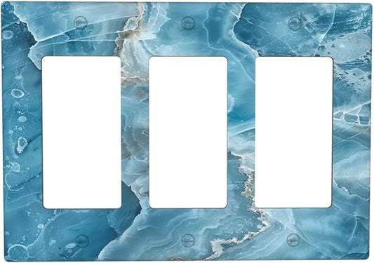 Decorative Outlet Covers Abstract Watercolor Blue Marble Texture 3 Gang Light Switch Cover Plate Triple Rocker Wall Plates for Electrical Outlets Switch Plate Covers for Bedroom Home Decor