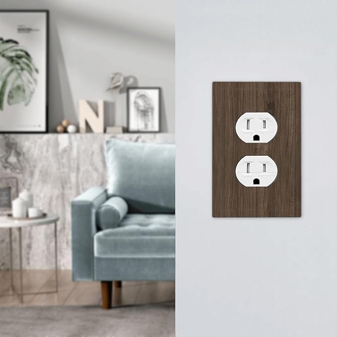 Outlet Covers Rustic Walnut Wood Grain 1 Gang Duplex Light Switch Cover Plate Decorative Switch Plate Covers Electrical Socket Cover for Farmhouse Cabin Decor