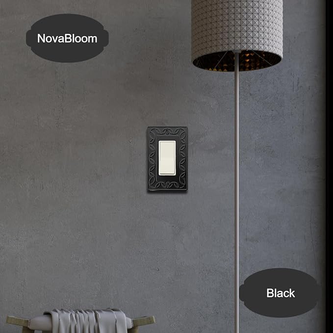 Single Decorator Light Switch Cover NovaBloom Metal Wall Plate, 4-Pack Black 1 Gang Single Rocker, for Receptacle Dimmer Switch Cover GFCI Outlet Decorative Wallplate, Durable