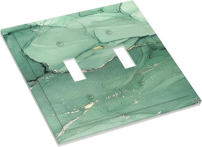 Decorative Switch Plates Simple Green Marble 2 Gang Double Toggle Outlet Light Switch Cover Wall Plate Electrical Faceplate for living Room Office Decor