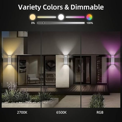 KIZON Smart RGB Outdoor Wall Light Dusk to Dawn, Voice & App Control Smart Porch Lights, Dimmable Up and Down Wall Sconce Stainless Steel Waterproof Exterior Light Fixture, Works with Alexa, 2 Pack
