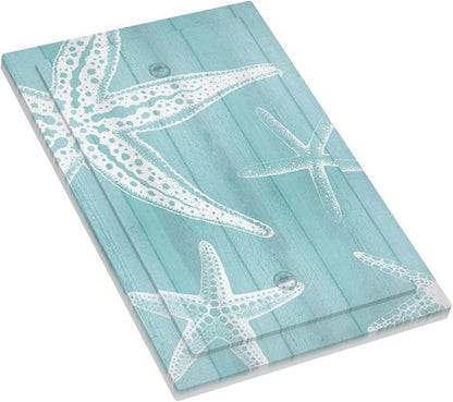 Decorative Light Switch Cover Plate Starfish Teal Wood Board Nautical 1 Gang No Device Single Blank Outlet Covers Wall Plates for Electrical Outlets Faceplate for Bedroom Home Decor