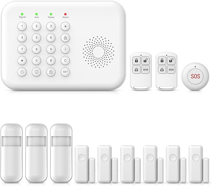 PGST Wireless Home Security Systems,4G/WiFi Home Alarm System,13 Pieces Kits with DIY Door and Motion Sensors,Phone APP Alerts,Work with Alexa,24/7 Real-time Monitoring for Home,Villa,Kids Safety