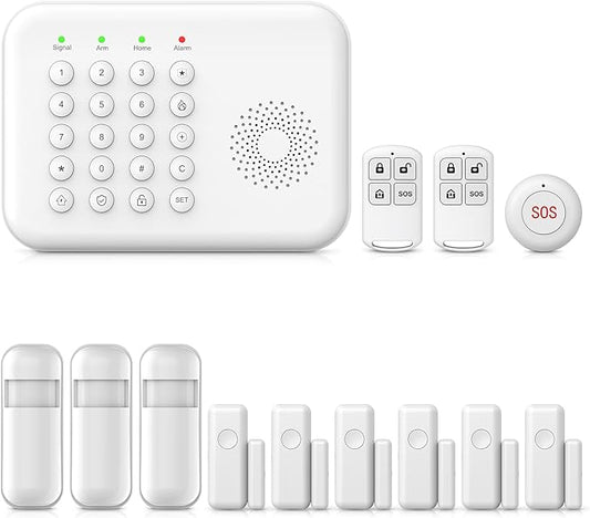 PGST Wireless Home Security Systems,4G/WiFi Home Alarm System,13 Pieces Kits with DIY Door and Motion Sensors,Phone APP Alerts,Work with Alexa,24/7 Real-time Monitoring for Home,Villa,Kids Safety