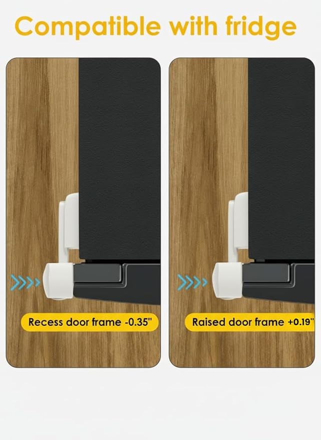Fridge Locks for Kids - Fridge Lock & Refrigerator Lock, 2-Pack Dual Mode Child Proof Safety Lock, No-Drill 2 Extra Adhesive Freezer Lock & Freezer Door Latches to Keep Toddlers Safe (White)