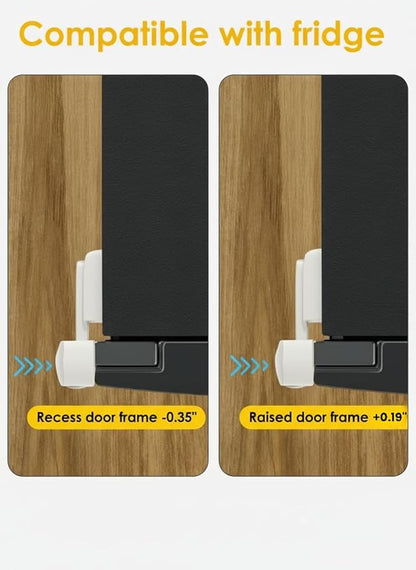 Fridge Locks for Kids - Fridge Lock & Refrigerator Lock, 2-Pack Dual Mode Child Proof Safety Lock, No-Drill 2 Extra Adhesive Freezer Lock & Freezer Door Latches to Keep Toddlers Safe (White)