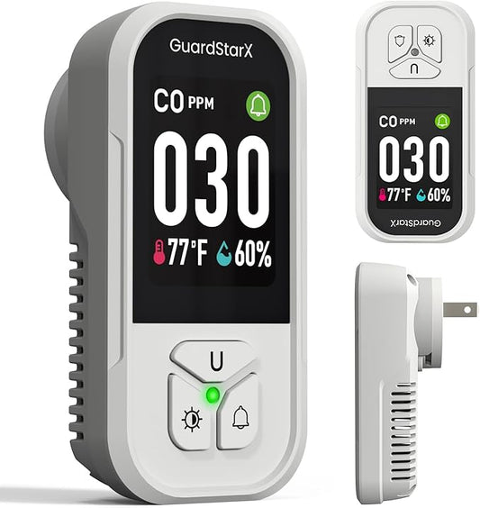 X-100D 3-in-1 Carbon Monoxide Detectors Plug in, 180°Rotating Display, Portable Carbon Monoxide Detector for Travel, CO Detector with Triple Alerts, Early Warning for Home, RV, Hotel - White