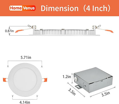 Homevenus Smart Recessed Lighting 4 Inch 9W 810LM Ultrathin Recessed Lights RGBCW Music Sync Color Changing Dimmable Canless Led Recessed Light Fixtures Compatible with Alexa/Google Assistant 4 Pack