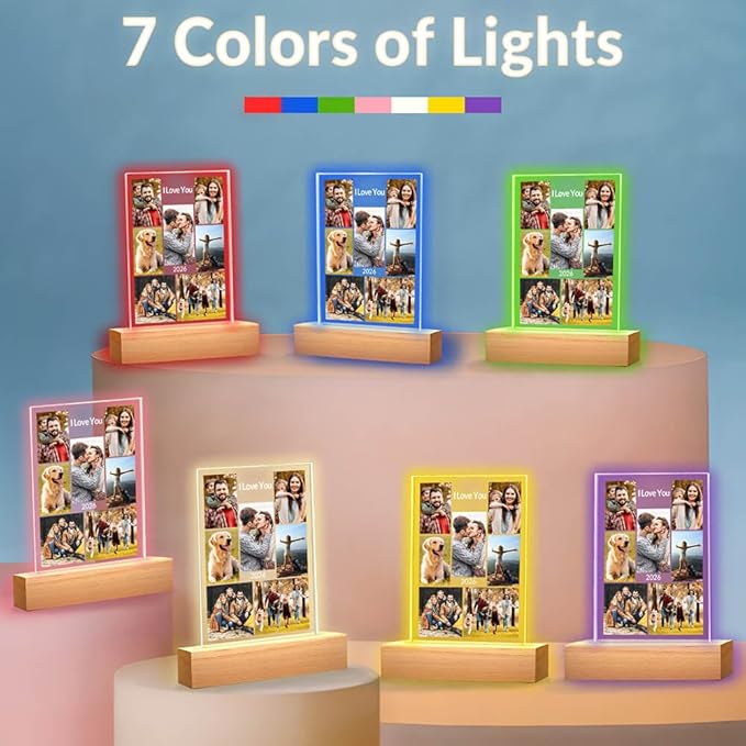 Custom Picture Frame with Photo, Customized Picture Frames with Night Light, Personalized Photo Frame, Personalized Valentines Day Gifts for Women Men Her Him Mom Dad Family