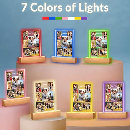 Custom Picture Frame with Photo, Customized Picture Frames with Night Light, Personalized Photo Frame, Personalized Valentines Day Gifts for Women Men Her Him Mom Dad Family