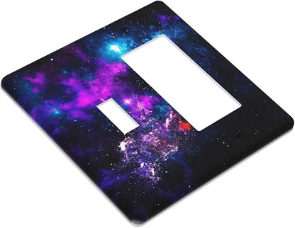 Outer Space Colorful Starry Sky Galaxy Planet Outlet Covers 1 Toggle 1 Rocker Combination Decorative Wall Plate Electrical Switch Plates Light Switch Cover Plate for Bed Room Living Room Decor