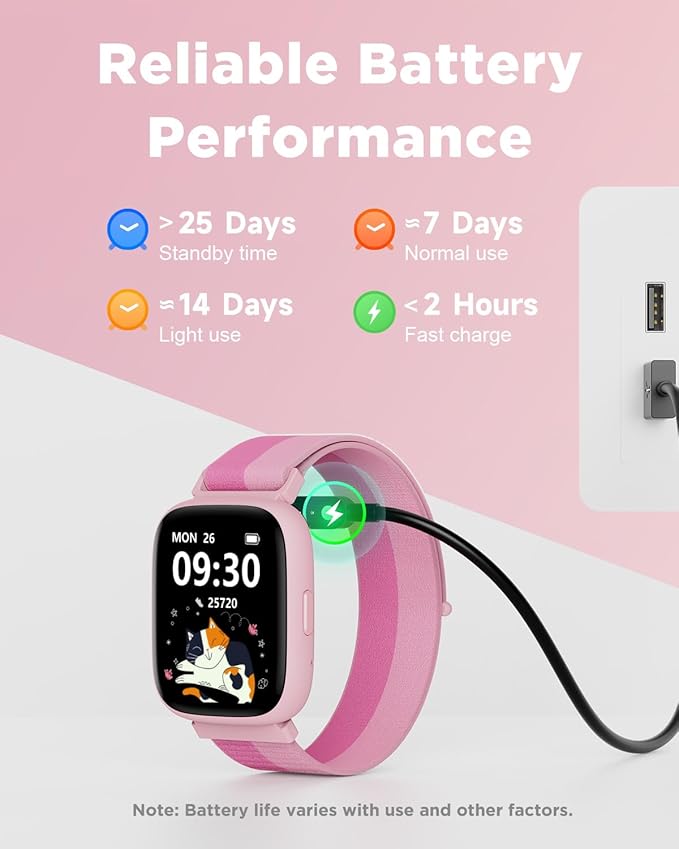 BIGGERFIVE Smart Watch for Kids, 1.8" Fitness Tracker Watch Pedometer, Heart Rate, IP68 Waterproof, Sleep Monitor, Calorie Step Counter, 5 Puzzle Games with/Without APP for Girls Teens 5-16, Nylon
