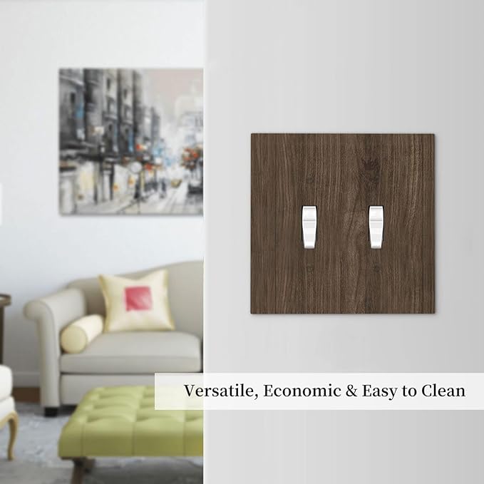 Decorative Switch Plate Covers Rustic Walnut Wood Grain 2 Gang Double Toggle Light Switch Cover Plate Electrical Wall Plate Outlet Cover for Farmhouse Cabin Decor