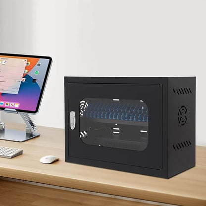 20-Port Mobile Phone Charging Station Cart - Heavy Duty Charging Cabinet for Schools & Offices, 200W Rechargeable Cellphone Locker Storage Lock Tempered Glass Door & Wheel (20-Port Black)