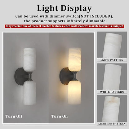 Alabaster Wall Sconce 14in Antique Brass Sconces Wall Lighting, Imported Alabaster Modern Marble Bathroom Vanity Sconces, Black Sconce Wall Decor, For Bedroom Living Room Staircases Hallway Foyer