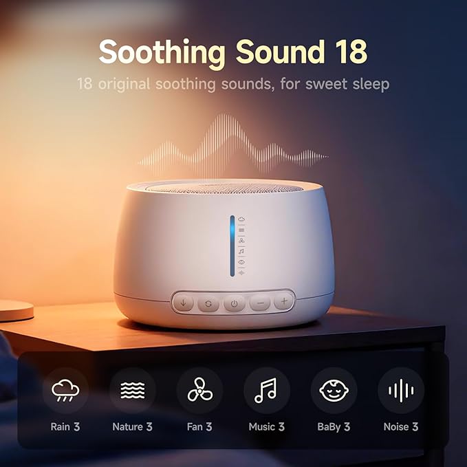 White Noise Sound Machine,18 Non-Looping Sounds,Sleep Timer,ZenNap App Included 500+ Hi-Fi Audios, 8-Sounds Mixing,Sound Machine for Sleeping,Office,Travel,Home