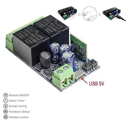 Ewelink WiFi Wireless Smart Relay Module USB 5v 2 Channel Momentary Toggle Latching 7V-48V Remote Switch Transmitter for Access Control, Garage Door,Home Automation, Compatible with Alexa Google Home