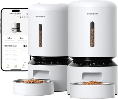 PETLIBRO Automatic Multiple Cats Feeder, 5G WiFi Automatic Dog Food Dispenser with Freshness Preservation, 5L Timed Pet Feeder with Low Food Sensor, Up to 10 Meals Per Day, Granary White