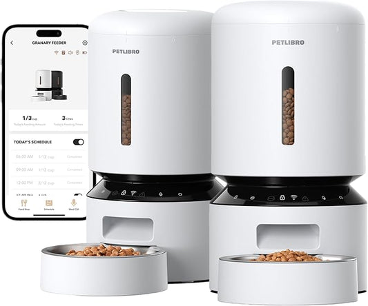 PETLIBRO Automatic Multiple Cats Feeder, 5G WiFi Automatic Dog Food Dispenser with Freshness Preservation, 5L Timed Pet Feeder with Low Food Sensor, Up to 10 Meals Per Day, Granary White