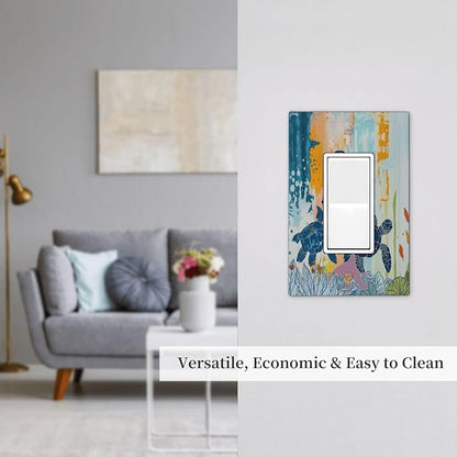 Decorative Outlet Covers Colorful Ocean Sea Turtle Marine Life 1 Gang Single Rocker Light Switch Cover Plate Wall Plates GFCI Faceplate for Kids room Bedroom Decor