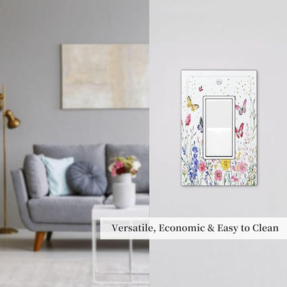 Decorative Outlet Covers Watercolor Floral Butterfly Colorful Wildflower 1 Gang Single Rocker Light Switch Cover Plate Wall Plates Gfci Faceplate For Bed Room Living Room Decor