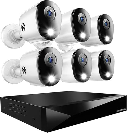Night Owl 2-Way Audio 12 Channel DVR Video Home Security Camera System with (6) Wired 2K HD Indoor/Outdoor Deterrence Cameras and 1TB Hard Drive (Add up to 2 More Wired and 4 Wi-Fi Cameras)