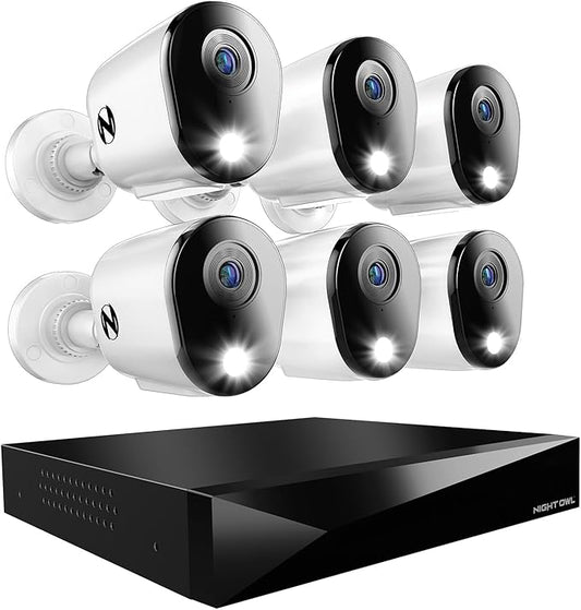 Night Owl 2-Way Audio 12 Channel DVR Video Home Security Camera System with (6) Wired 2K HD Indoor/Outdoor Deterrence Cameras and 2TB Hard Drive (Add up to 4 More Wired and 4 Wi-Fi Cameras) (6 Camera)
