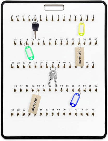 Masonite Key Holder Wall Mount with 75 Spring-Lock Hooks 24" × 31-3/4" – Wall Mounted Key Organizer Board with Metal Trim and Handle – Dealership, Office, Garage Key Rack Cabinet - Pack of 1