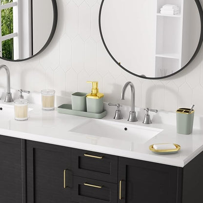 Bathroom Accessories Set - 25PC Bathroom Set with Shower Curtain and Rugs, Sage Green Bathroom Set, Bathroom Accessory Set with Press-on Lid Trash Can, Soap Dispenser and Qtip Holders