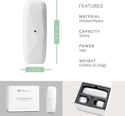 Air Esscentials The Diamond Gift Set, Smart Scent Air Machine Luxury Kit, Waterless Fragrance Oil Diffuser with 2 Scents & Bluetooth Control, Santal & Sensual Wood, White