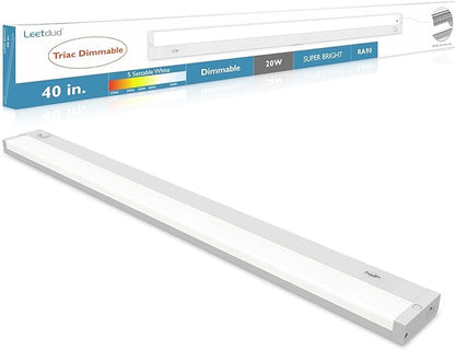 LED Under Cabinet Lighting Hardwired or Plug in, 40 Inch 20W, Dimmable 5 Color 2700K/3000K/3500K/4000K/5000K, Linkable Eyes Care Design Counter Lights for Kitchen, Sink, ETL Listed, White