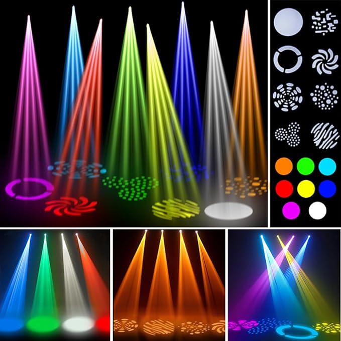 MINGJIE 60W LED Moving Head Stage Lights with DMX512 Control - 8 Gobos & 8 Colors, Sound Activated, 540° Pan & 270° Tilt, Compact DJ Light for Wedding, Party Stage Lighting (Flight case + 4 Lights)