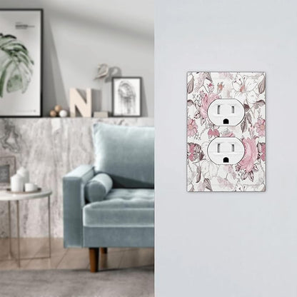 Outlet Covers Modern Watercolor Flower Pink White Wildflower 1 Gang Duplex Electrical Receptacle Faceplate Light Switch Cover Wall Plate Decorative Switch Plates for Bedroom Home Decor
