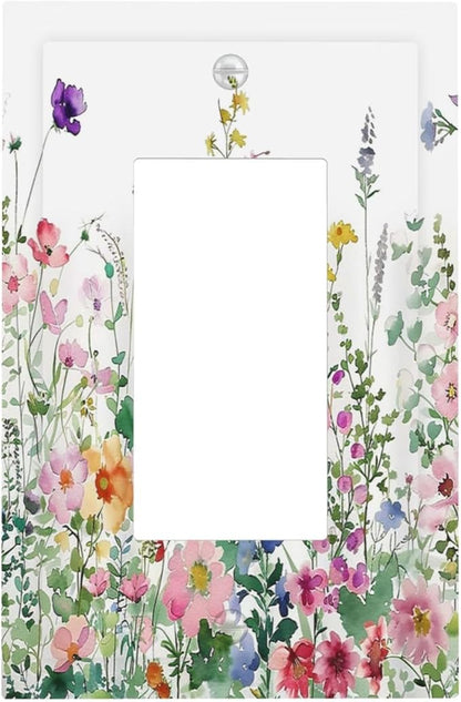 Decorative Outlet Covers Boho Colorful Flowers Plant Rustic Wildflower 1 Gang Single Rocker Light Switch Cover Plate Wall Plates GFCI Faceplate for Bed Room Bathroom Decor