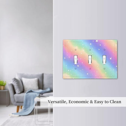 Decorative Light Switch Cover Plate Pink Blue Purple Iridescent Rainbow 3 Gang Wall Plates for Electrical Outlets Triple Toggle Switch Plate Covers Outlet Covers Faceplate for Bedroom Decor
