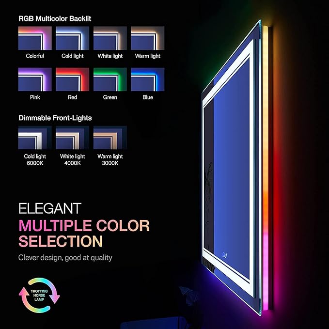 55x30 Inch RGB LED Mirror for Bathroom, RGB Backlit and Front Lighted Bathroom Mirror, Large Dimmable Vanity Mirror with Lights,Anti-Fog, Memory,ETL Listed, Wall Mounted