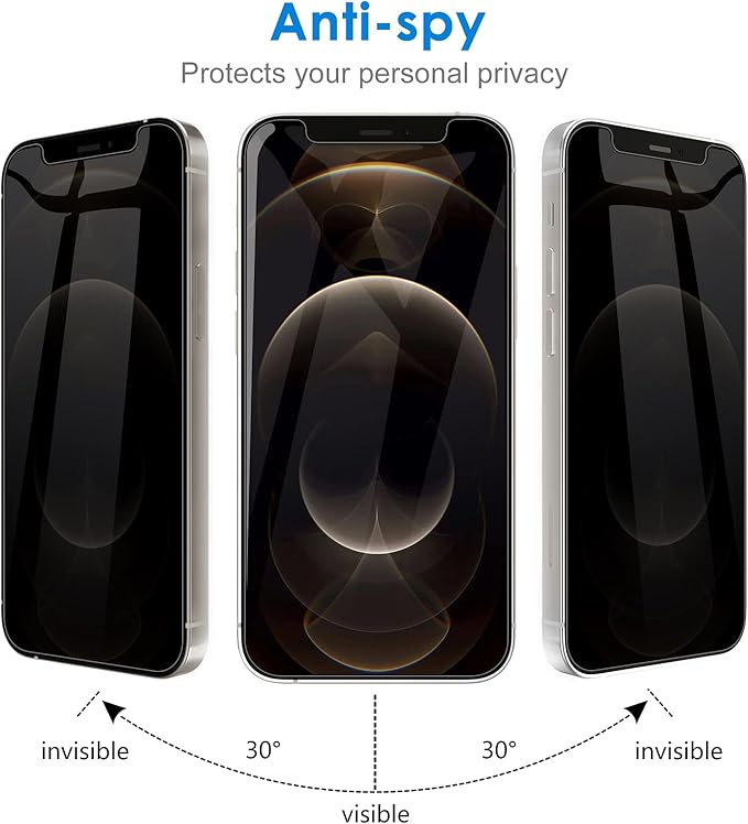 JETech Privacy Screen Protector for iPhone 12 Pro 6.1-Inch with Camera Lens Protector, Anti Spy Tempered Glass Film, 2-Pack Each