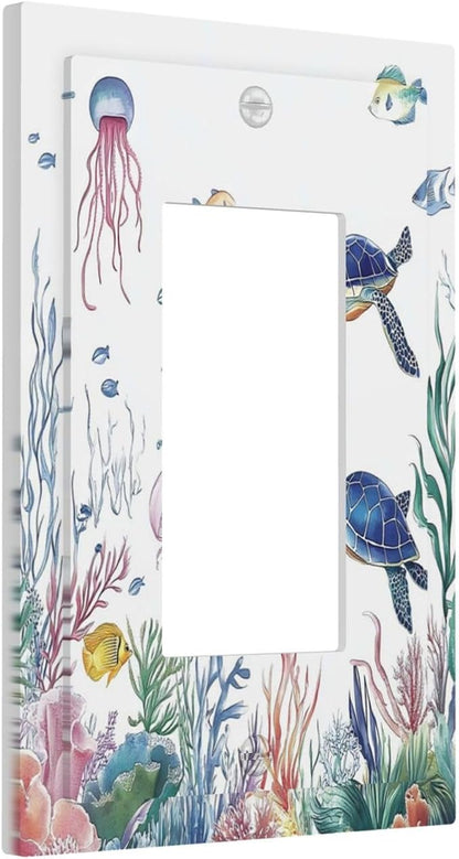 Blue Sea Turtle Ocean Fish Octopus Coral Decorative Outlet Covers 1 Gang Single Rocker Light Switch Cover Plate Wall Plates Gfci Faceplate For Bathroom Kids Room Decor