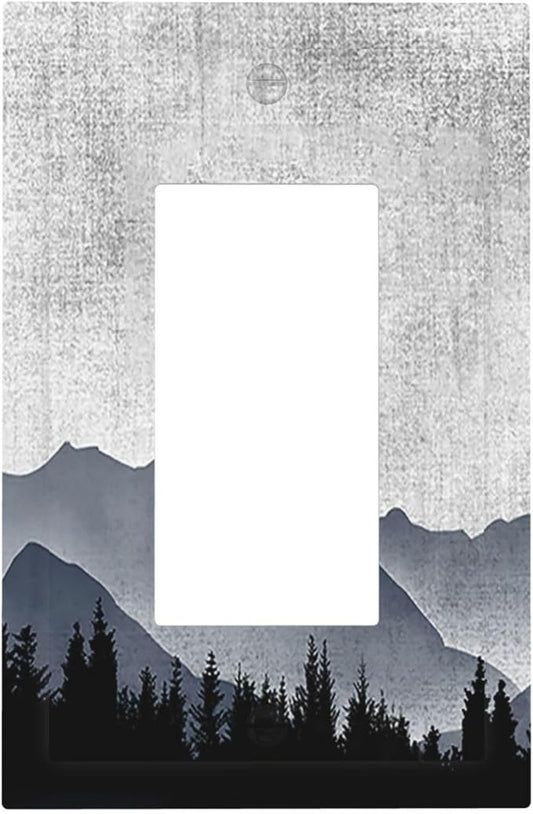 Decorative Outlet Covers Natural Landscape Mountains Pine Trees 1 Gang Single Rocker Light Switch Cover Plate Wall Plates GFCI Faceplate for Bedroom living Room Decor