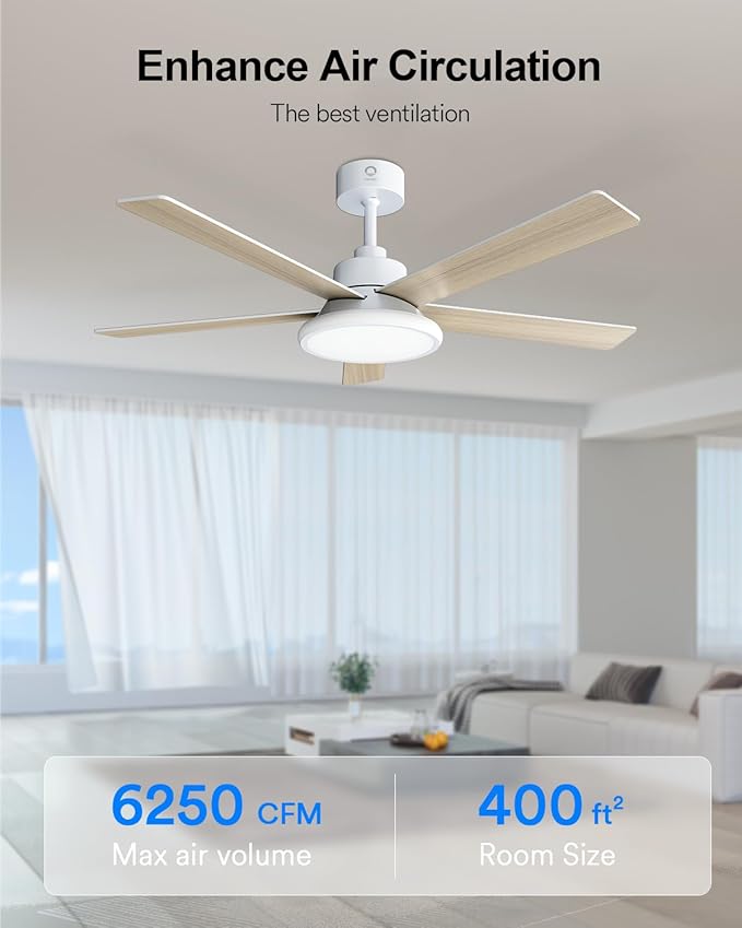 Lumary 52'' Smart Ceiling Fan with RGBAI Lights Remote, RGB & Stepless Color Temperature, Work with Alexa/Google/App, 46 Scenes, Modern Flush Mount Low Profile Ceiling Fan for Bedroom Kids Room, White