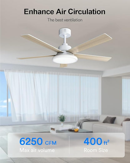Lumary 52'' Smart Ceiling Fan with RGBAI Lights Remote, RGB & Stepless Color Temperature, Work with Alexa/Google/App, 46 Scenes, Modern Flush Mount Low Profile Ceiling Fan for Bedroom Kids Room, White