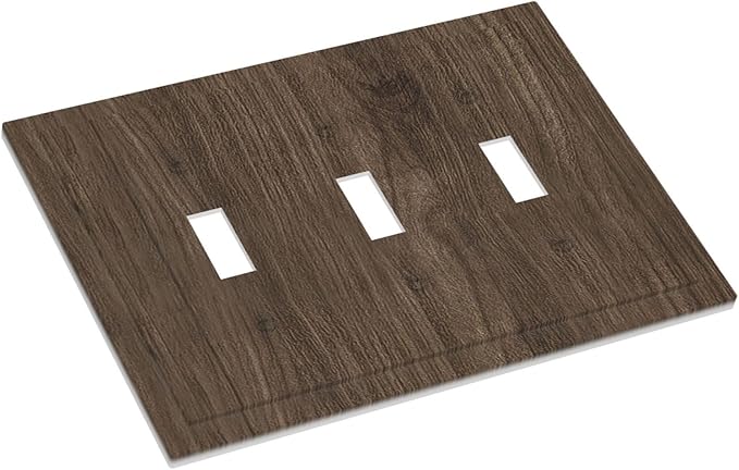 Decorative Light Switch Cover Plate Rustic Walnut Wood Grain 3 Gang Wall Plate Triple Toggle Switch Plate Covers Electrical Outlet Cover for Farmhouse Cabin Decor